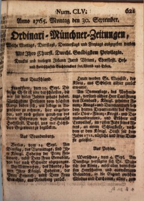 Ordinari-Münchner-Zeitungen (Süddeutsche Presse) Montag 30. September 1765