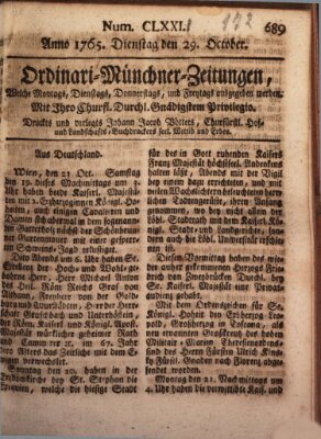 Ordinari-Münchner-Zeitungen (Süddeutsche Presse) Dienstag 29. Oktober 1765