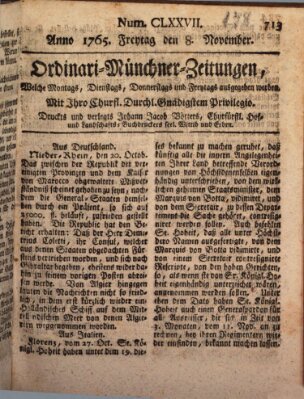 Ordinari-Münchner-Zeitungen (Süddeutsche Presse) Freitag 8. November 1765