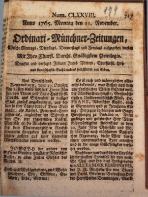 Ordinari-Münchner-Zeitungen (Süddeutsche Presse) Montag 11. November 1765