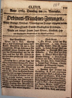 Ordinari-Münchner-Zeitungen (Süddeutsche Presse) Dienstag 12. November 1765