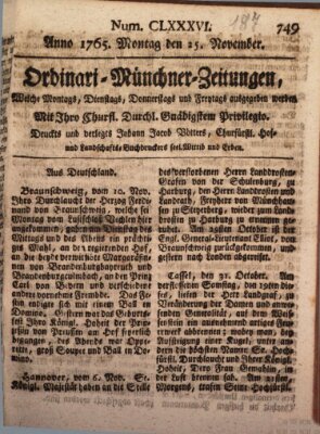 Ordinari-Münchner-Zeitungen (Süddeutsche Presse) Montag 25. November 1765