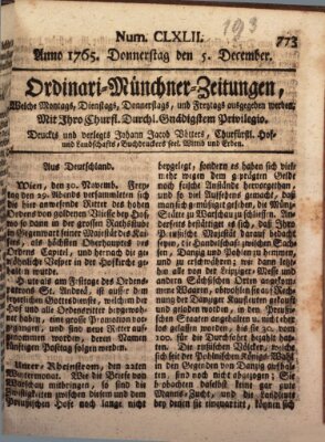 Ordinari-Münchner-Zeitungen (Süddeutsche Presse) Donnerstag 5. Dezember 1765