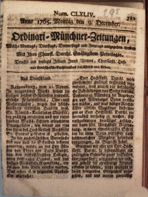 Ordinari-Münchner-Zeitungen (Süddeutsche Presse) Montag 9. Dezember 1765