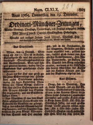 Ordinari-Münchner-Zeitungen (Süddeutsche Presse) Donnerstag 19. Dezember 1765