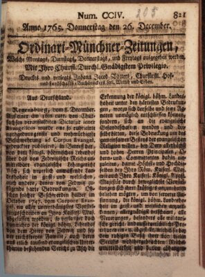 Ordinari-Münchner-Zeitungen (Süddeutsche Presse) Donnerstag 26. Dezember 1765