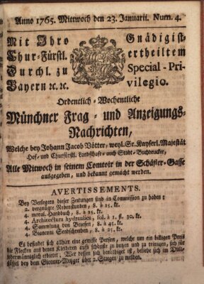 Ordinari-Münchner-Zeitungen (Süddeutsche Presse) Mittwoch 23. Januar 1765