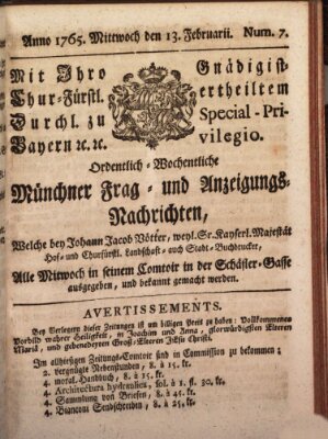 Ordinari-Münchner-Zeitungen (Süddeutsche Presse) Mittwoch 13. Februar 1765