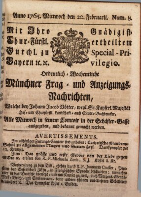 Ordinari-Münchner-Zeitungen (Süddeutsche Presse) Mittwoch 20. Februar 1765