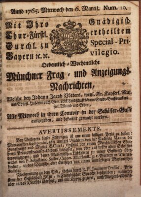 Ordinari-Münchner-Zeitungen (Süddeutsche Presse) Mittwoch 6. März 1765