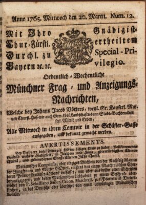 Ordinari-Münchner-Zeitungen (Süddeutsche Presse) Mittwoch 20. März 1765