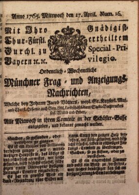 Ordinari-Münchner-Zeitungen (Süddeutsche Presse) Mittwoch 17. April 1765