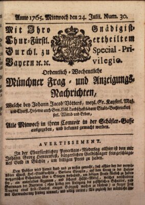 Ordinari-Münchner-Zeitungen (Süddeutsche Presse) Mittwoch 24. Juli 1765