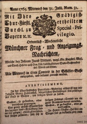 Ordinari-Münchner-Zeitungen (Süddeutsche Presse) Mittwoch 31. Juli 1765