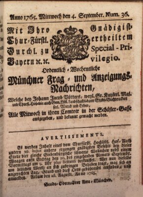 Ordinari-Münchner-Zeitungen (Süddeutsche Presse) Mittwoch 4. September 1765