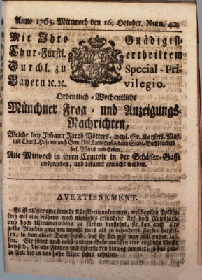 Ordinari-Münchner-Zeitungen (Süddeutsche Presse) Mittwoch 16. Oktober 1765