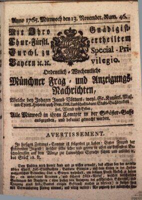 Ordinari-Münchner-Zeitungen (Süddeutsche Presse) Mittwoch 13. November 1765