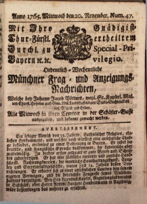 Ordinari-Münchner-Zeitungen (Süddeutsche Presse) Mittwoch 20. November 1765