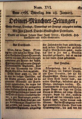 Ordinari-Münchner-Zeitungen (Süddeutsche Presse) Dienstag 28. Januar 1766