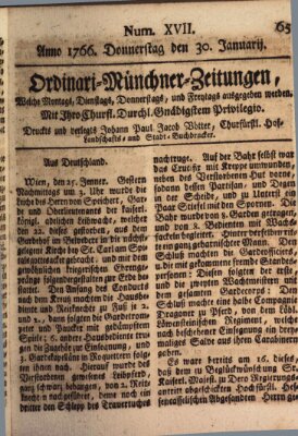 Ordinari-Münchner-Zeitungen (Süddeutsche Presse) Donnerstag 30. Januar 1766