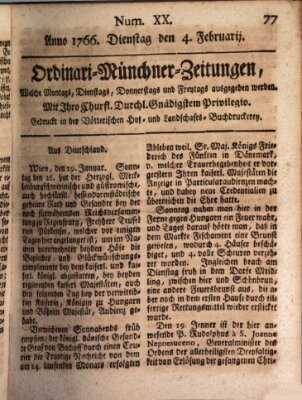 Ordinari-Münchner-Zeitungen (Süddeutsche Presse) Dienstag 4. Februar 1766