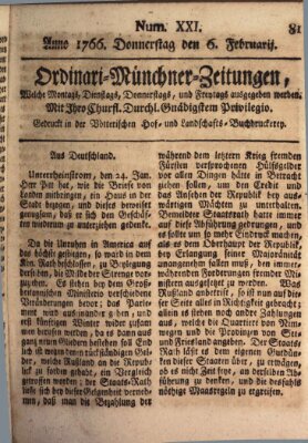 Ordinari-Münchner-Zeitungen (Süddeutsche Presse) Donnerstag 6. Februar 1766