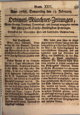 Ordinari-Münchner-Zeitungen (Süddeutsche Presse) Donnerstag 13. Februar 1766