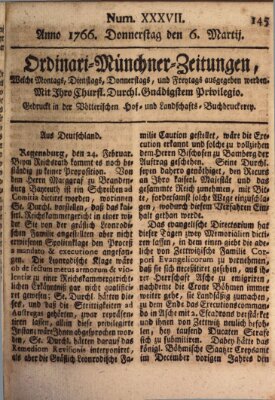 Ordinari-Münchner-Zeitungen (Süddeutsche Presse) Donnerstag 6. März 1766