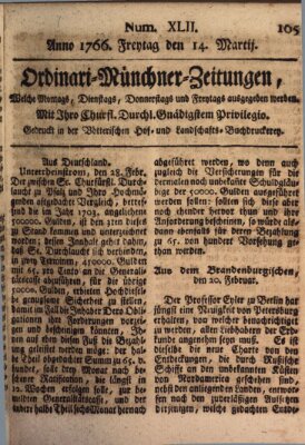 Ordinari-Münchner-Zeitungen (Süddeutsche Presse) Freitag 14. März 1766