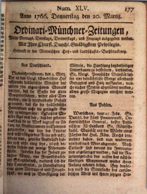 Ordinari-Münchner-Zeitungen (Süddeutsche Presse) Donnerstag 20. März 1766