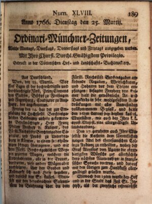 Ordinari-Münchner-Zeitungen (Süddeutsche Presse) Tuesday 25. March 1766