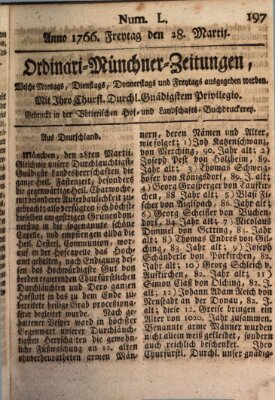 Ordinari-Münchner-Zeitungen (Süddeutsche Presse) Freitag 28. März 1766