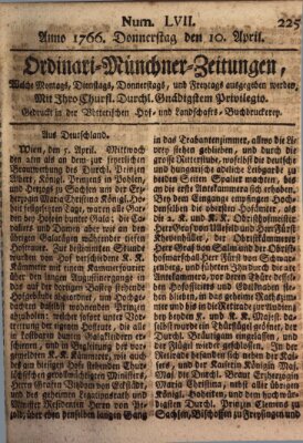 Ordinari-Münchner-Zeitungen (Süddeutsche Presse) Donnerstag 10. April 1766