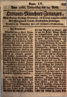 Ordinari-Münchner-Zeitungen (Süddeutsche Presse) Donnerstag 24. April 1766