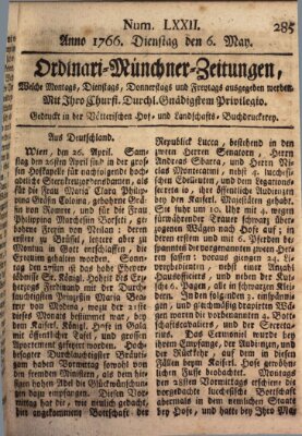 Ordinari-Münchner-Zeitungen (Süddeutsche Presse) Dienstag 6. Mai 1766