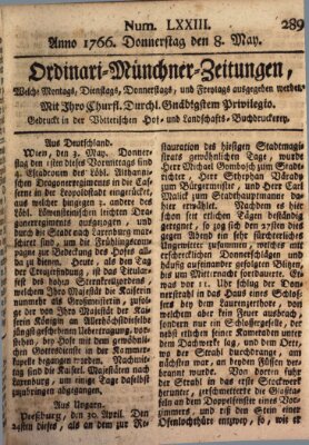 Ordinari-Münchner-Zeitungen (Süddeutsche Presse) Donnerstag 8. Mai 1766