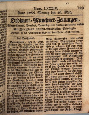 Ordinari-Münchner-Zeitungen (Süddeutsche Presse) Montag 26. Mai 1766