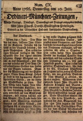 Ordinari-Münchner-Zeitungen (Süddeutsche Presse) Donnerstag 10. Juli 1766