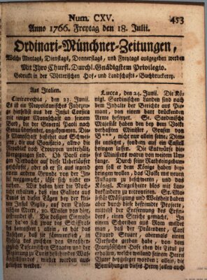 Ordinari-Münchner-Zeitungen (Süddeutsche Presse) Freitag 18. Juli 1766