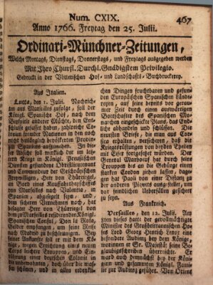 Ordinari-Münchner-Zeitungen (Süddeutsche Presse) Freitag 25. Juli 1766