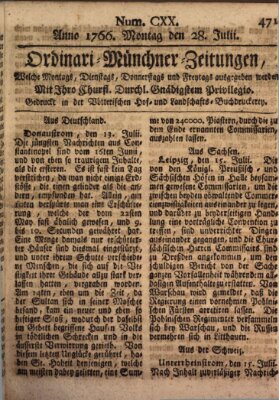 Ordinari-Münchner-Zeitungen (Süddeutsche Presse) Montag 28. Juli 1766