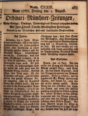 Ordinari-Münchner-Zeitungen (Süddeutsche Presse) Freitag 1. August 1766