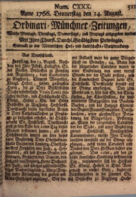 Ordinari-Münchner-Zeitungen (Süddeutsche Presse) Donnerstag 14. August 1766