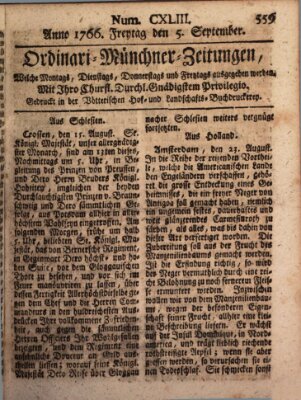 Ordinari-Münchner-Zeitungen (Süddeutsche Presse) Freitag 5. September 1766