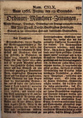 Ordinari-Münchner-Zeitungen (Süddeutsche Presse) Freitag 19. September 1766