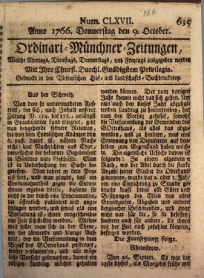 Ordinari-Münchner-Zeitungen (Süddeutsche Presse) Donnerstag 9. Oktober 1766