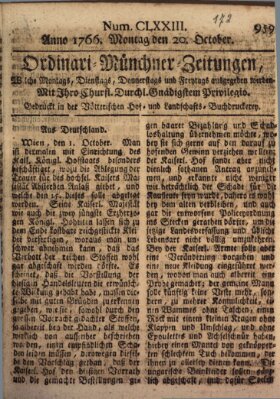 Ordinari-Münchner-Zeitungen (Süddeutsche Presse) Montag 20. Oktober 1766