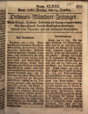 Ordinari-Münchner-Zeitungen (Süddeutsche Presse) Freitag 24. Oktober 1766