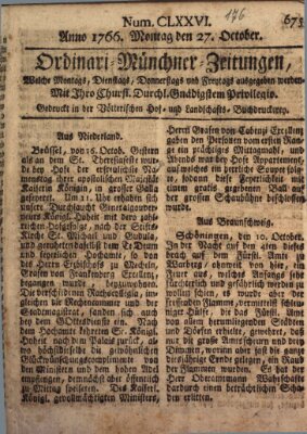 Ordinari-Münchner-Zeitungen (Süddeutsche Presse) Montag 27. Oktober 1766