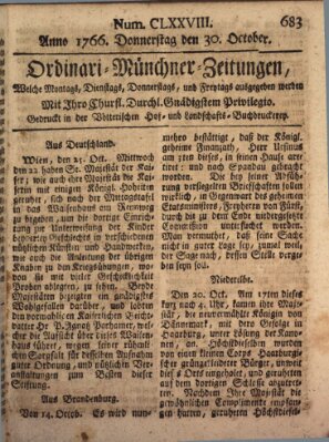 Ordinari-Münchner-Zeitungen (Süddeutsche Presse) Donnerstag 30. Oktober 1766